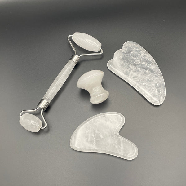 Clear Quartz Facial Roller Gua Sha Combo Sets