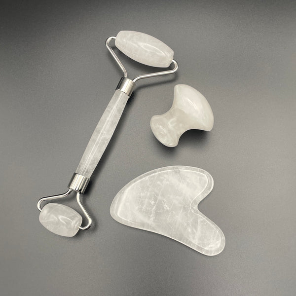 Clear Quartz Facial Roller Gua Sha Combo Sets