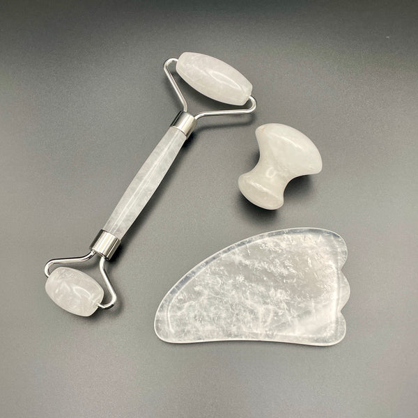 Clear Quartz Facial Roller Gua Sha Combo Sets