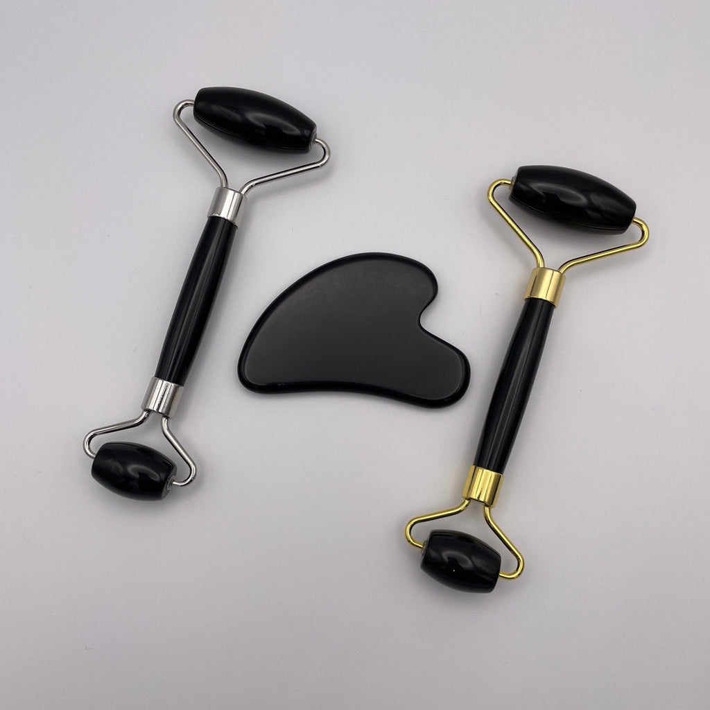 Black Obsidian Facial Roller Gua Sha Combo Sets - Mystic Obsessions