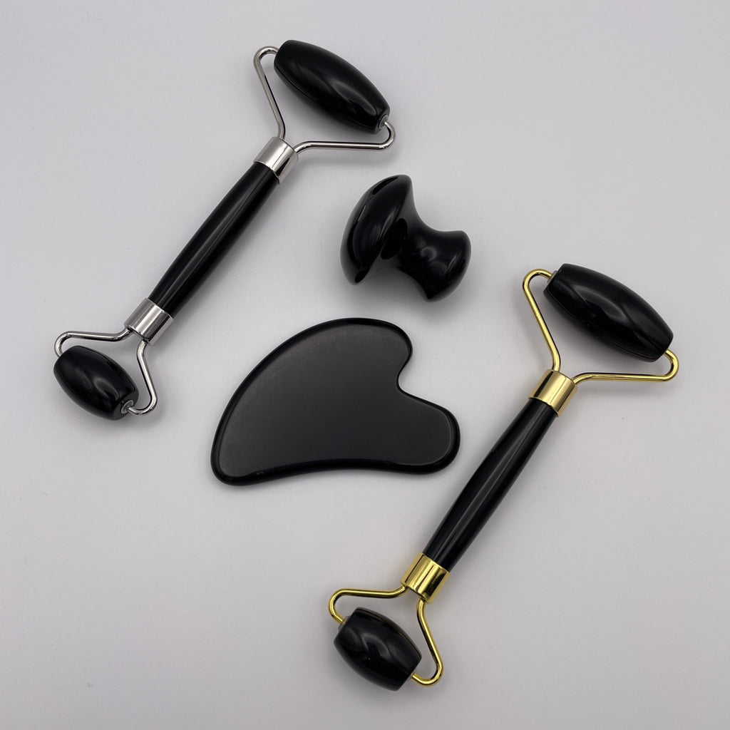Black Obsidian Facial Roller Gua Sha Combo Sets - Mystic Obsessions
