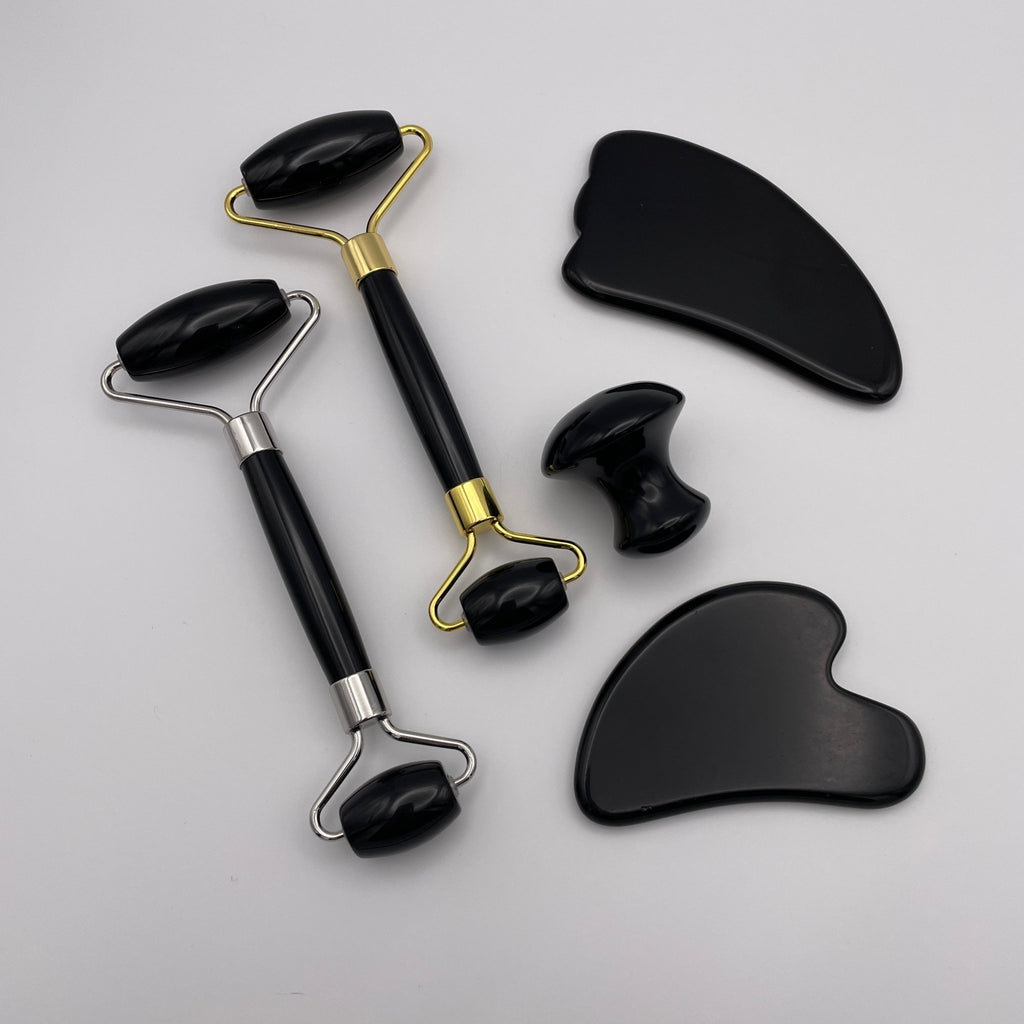 Black Obsidian Facial Roller Gua Sha Combo Sets - Mystic Obsessions