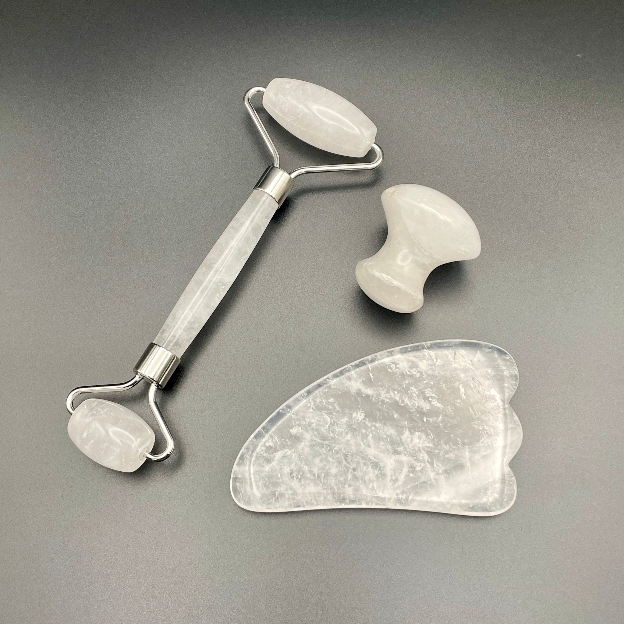 Clear Quartz Facial Roller Gua Sha Combo Sets - Mystic Obsessions