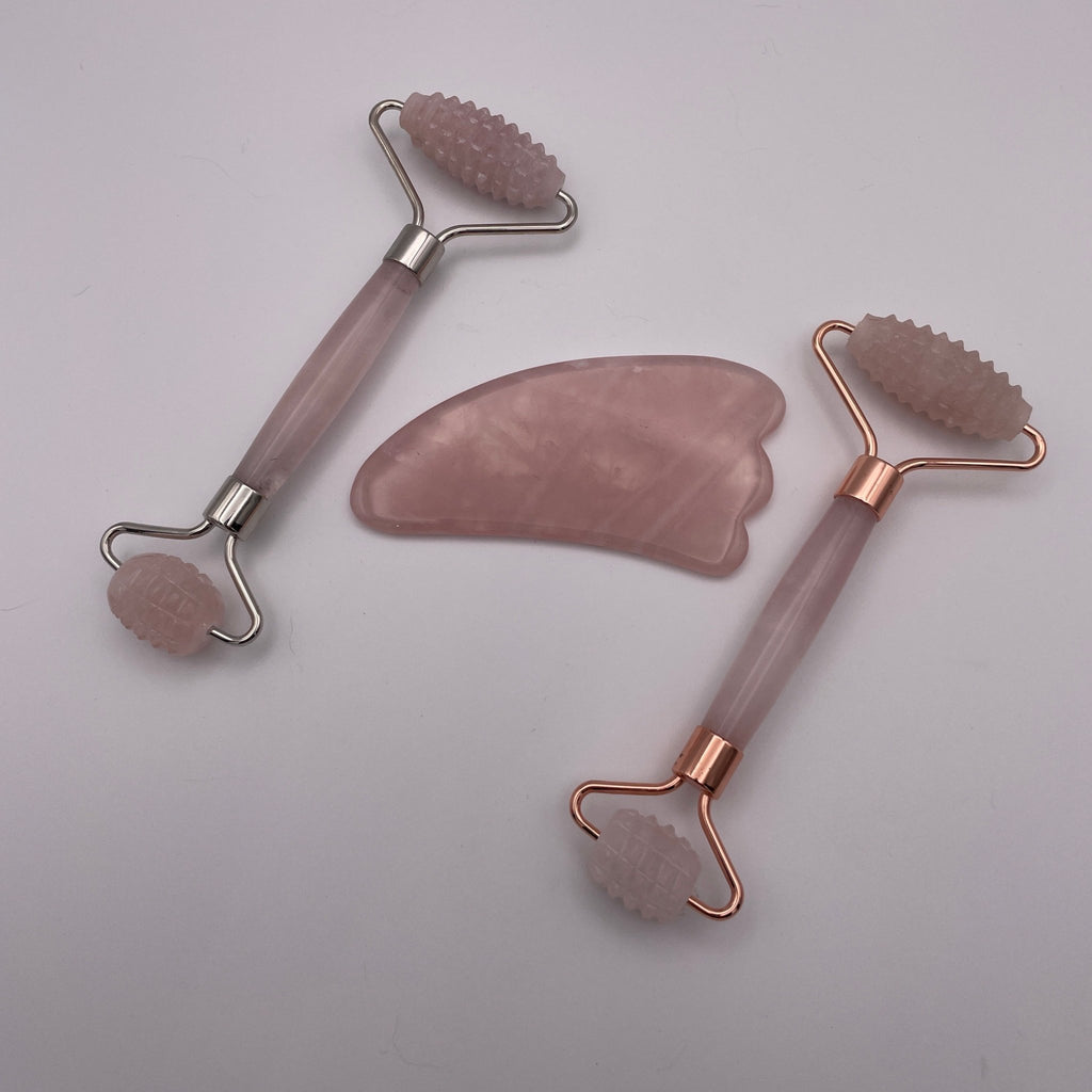 Rose Quartz Facial Roller Gua Sha Combo Sets - Mystic Obsessions